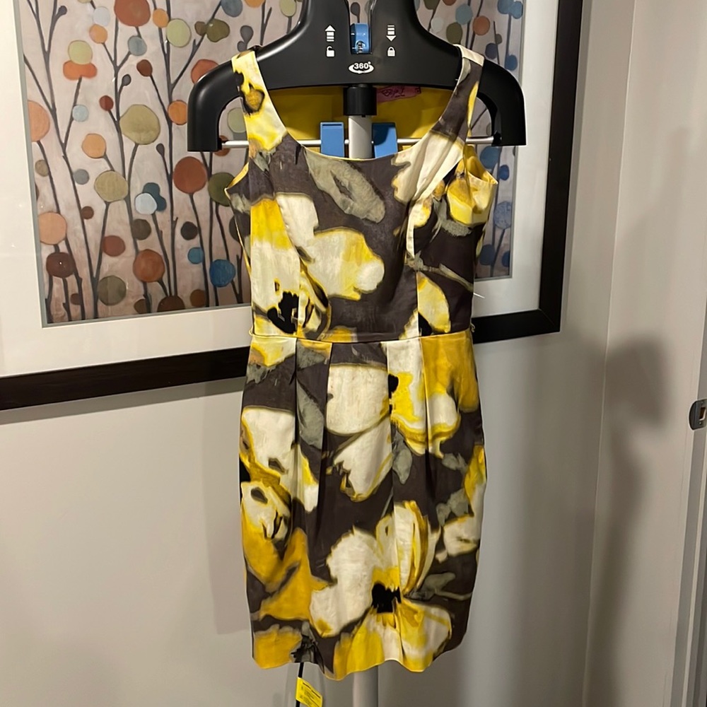 Eliza J Yellow & Gray Floral Sheath Dress – Size 2 - Picture 2 of 5